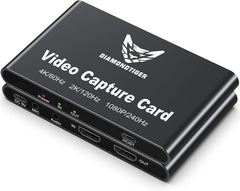 DiamondTiger HDMI Capture Card for Streaming and Recording - 4K@60HZ, 1080P@240HZ,HDR VRR Passthrough Near-Zero Latency Video Capture Card for PS5, Xbox Series X/S, Nintendo in OBS™, Twitch,YouTube - Image 1